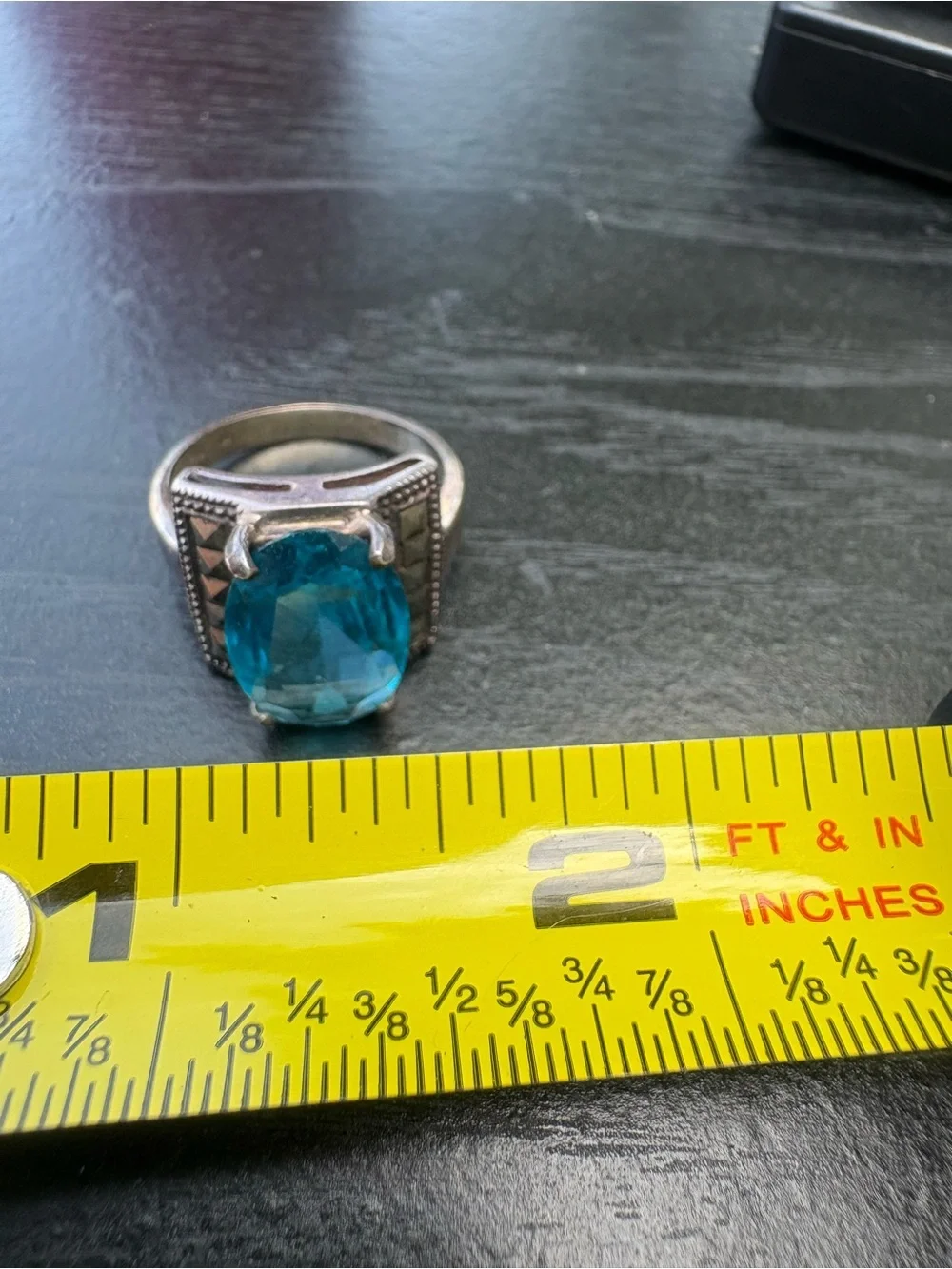 Sterling Silver Statement Ring with Blue Gemstone - Size 7.5